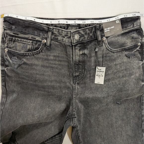 Express Jeans Womens 10 Distressed Black 90's Ankle Boot Mid-Rise Wide $98 NWT - Picture 7 of 12